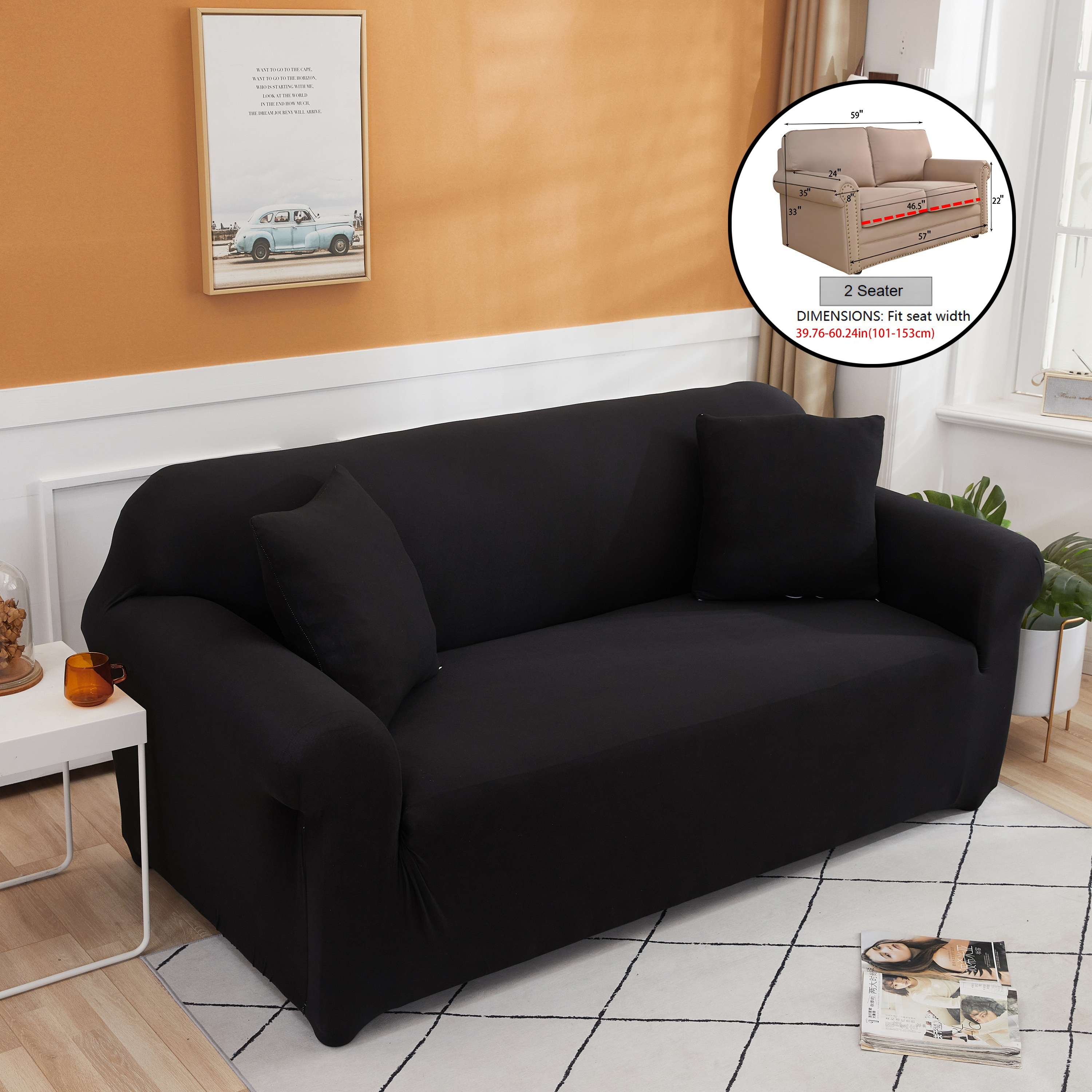 Black 2 seater sofa cover hot sale