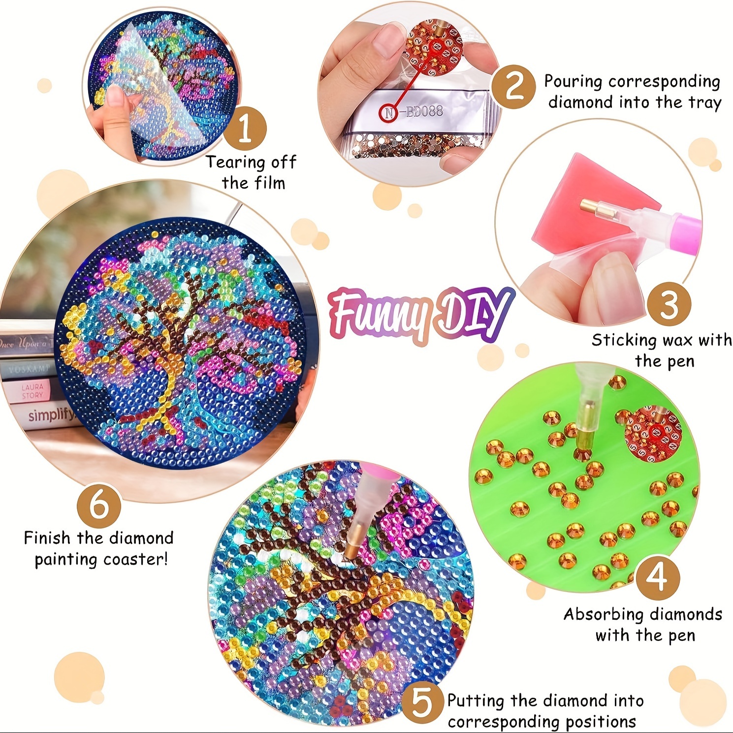 Diamond Painting Coasters Kit, 8 Pcs Diamond Painting Coasters with Holder, 5D Ocean DIY Diamond Art Coasters for Beginners, Adults & Kids Diamond