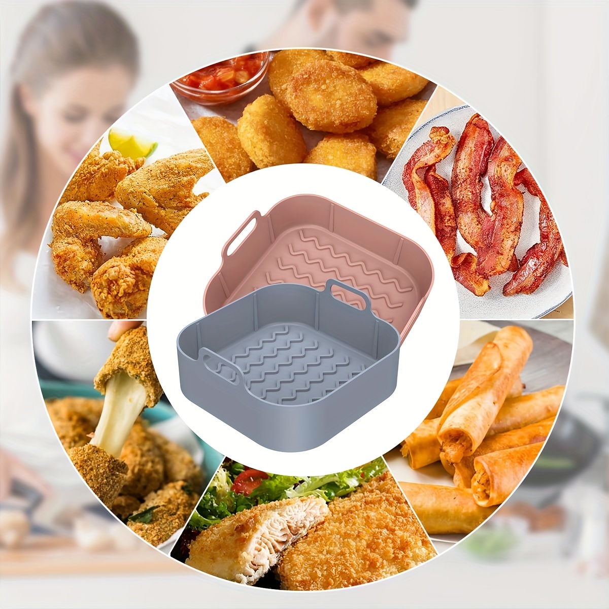 Air Fryer Liners Silicone, Rectangular Airfryer Silicone Liner, Dual Air  Fryer Accessories With Handle For Ninja Air Fryer, Food Safe & Easy Cleanin