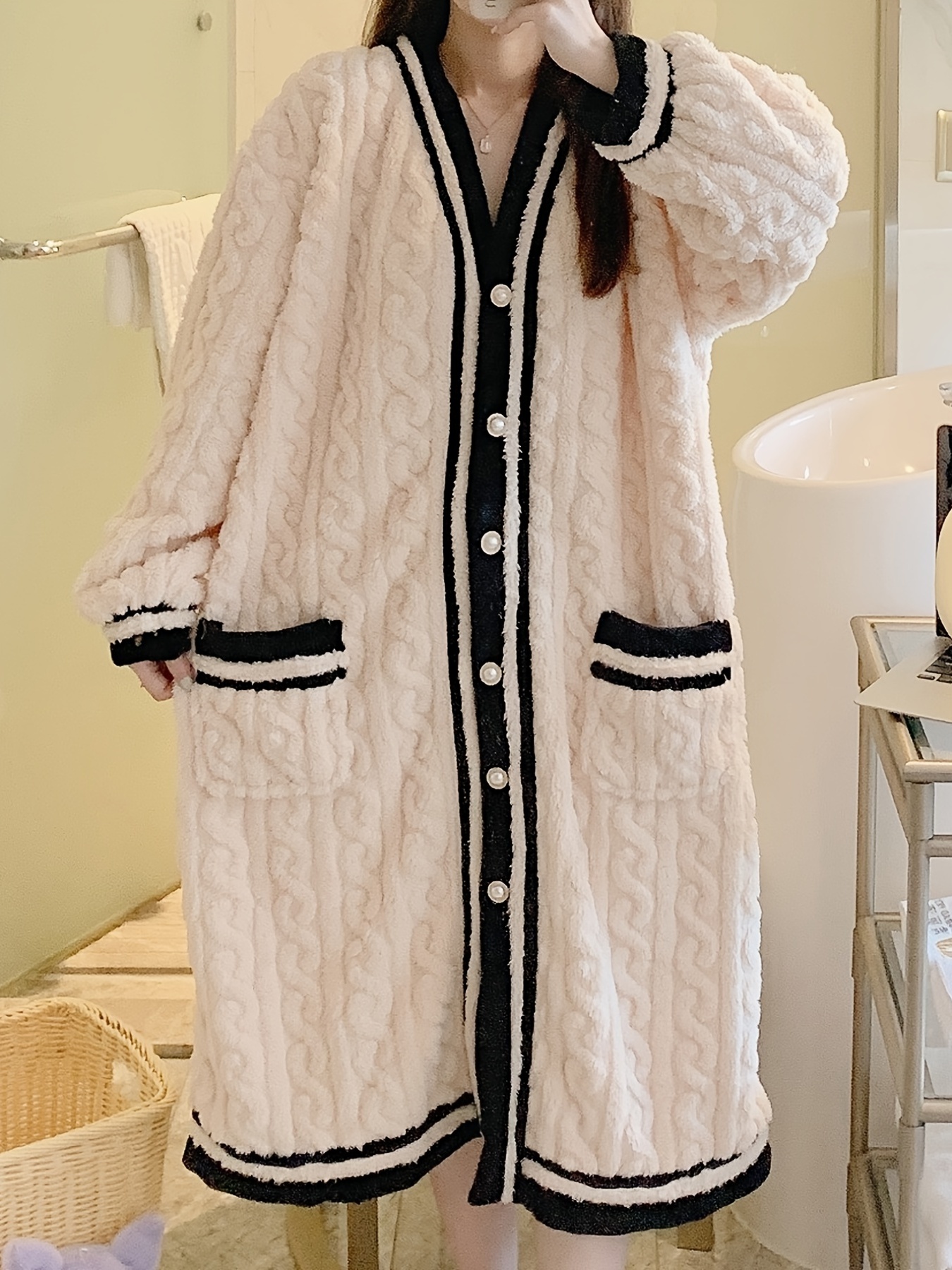 Cardigan Robe Thickened Fuzzy Long Sleeve - Women's Sleepwear
