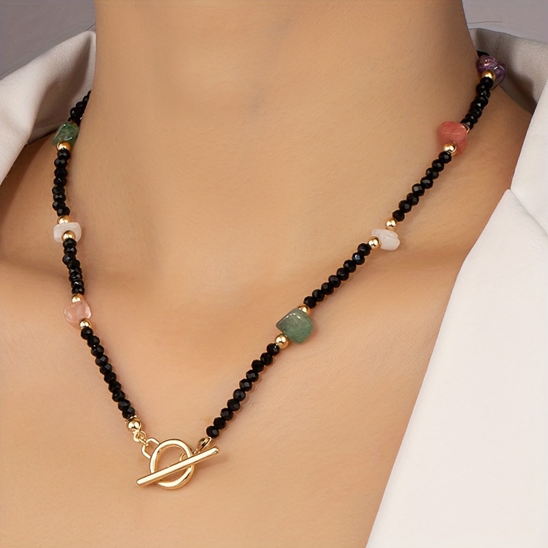 

Retro Colorful Glass Decor Clavicle Chain Boho Beaded Ot Buckle Necklace Elegant Necklace Jewelry For Holiday Daily Wear