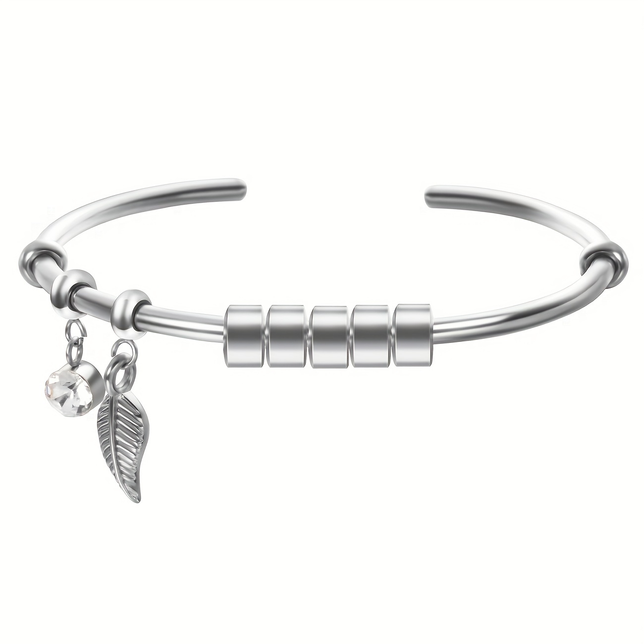 Leaf Shaped Stainless Steel Cuff Bangle with Names