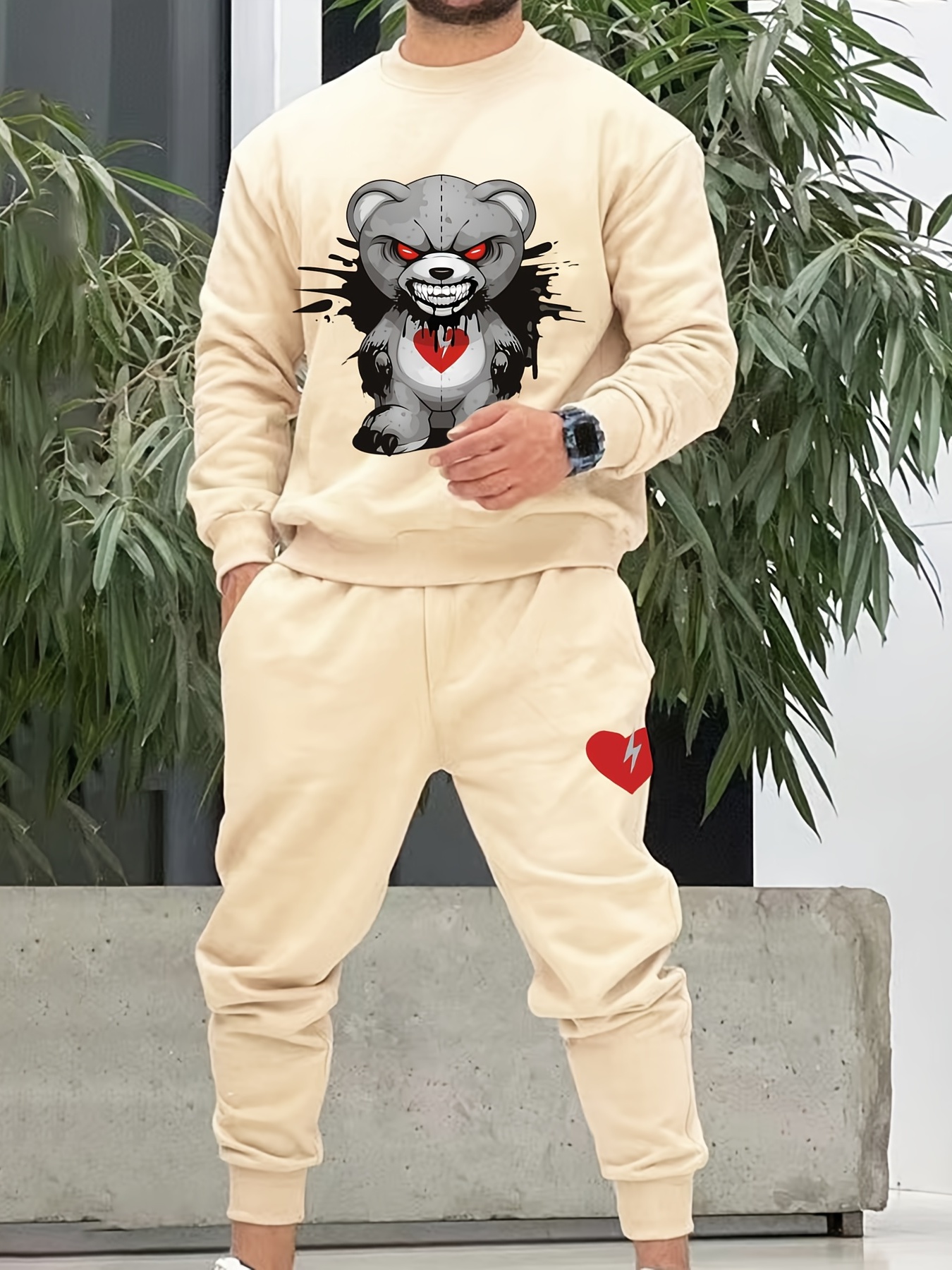 Men's White Graphic Pullover Sweatshirt & Sweatpants For Big And Tall Guys, Plus  Size, Best Sellers Gift - Temu
