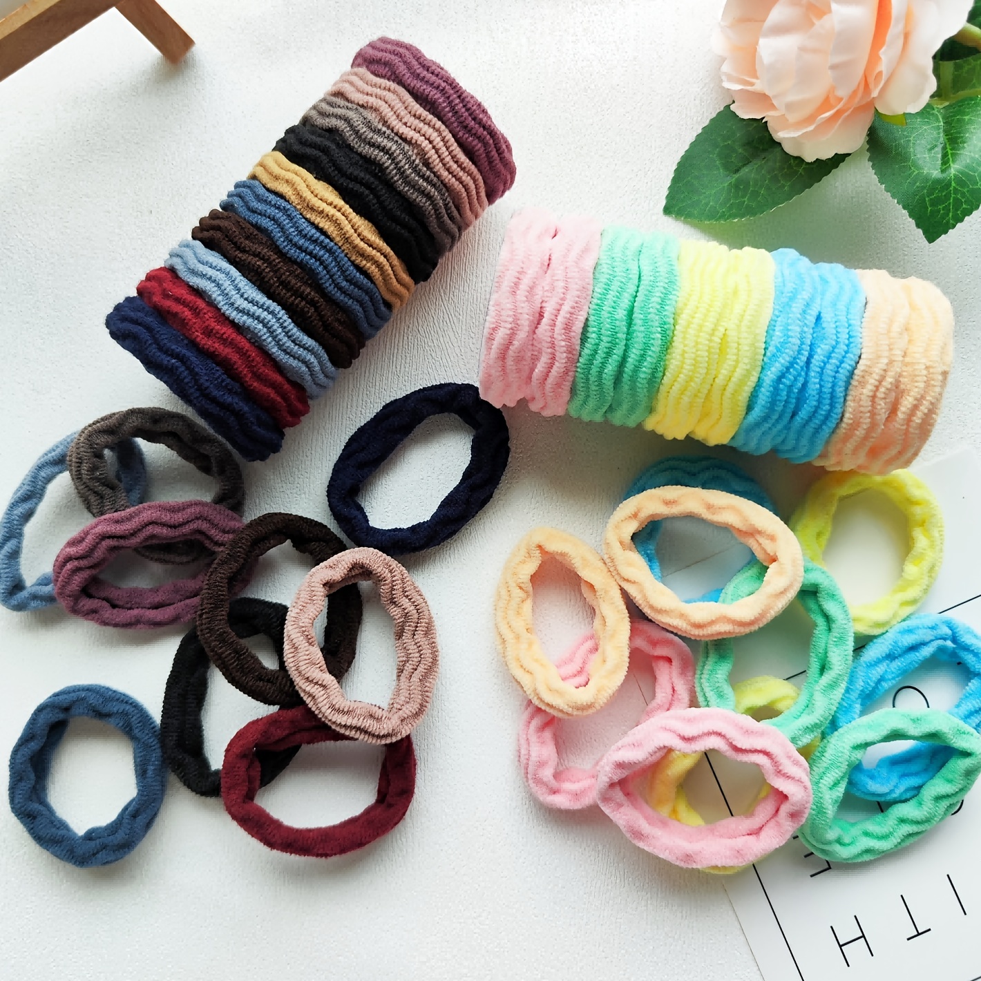 50pcs Solid Color Cotton Hair Tie, Scrunchie, Hair Band Elastic Rubber Band Towel Hair Rope Ponytail Holder Hair Accessories,Pony Tail Holders,Temu
