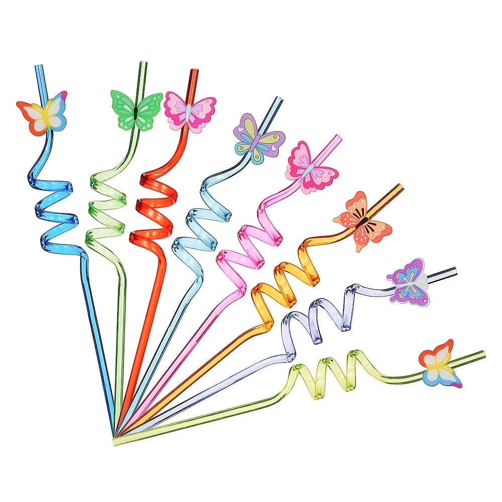 8pcs Colourful Butterfly Straws Eco Friendly Reusable Drinking Straws for  Baby Shower Birthday Wedding Party Decoration