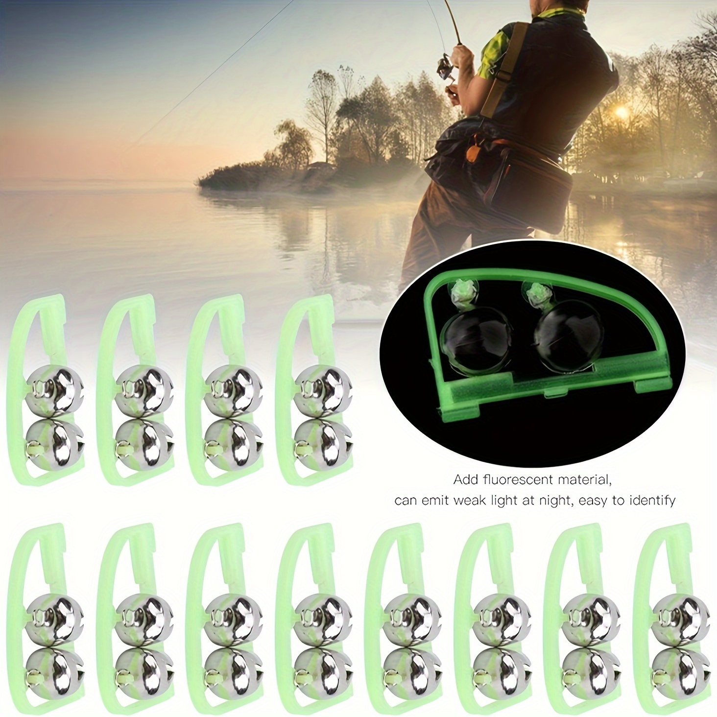 Fishing Rod Alarm Bell Clips Fluorescent Fishing Rod Double - Temu Canada