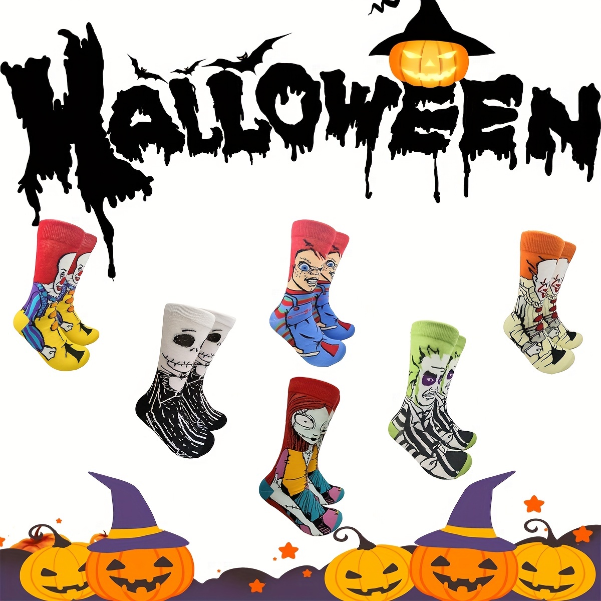 1 Par Calcetines Novedosos Estilo Halloween Hombre - Temu