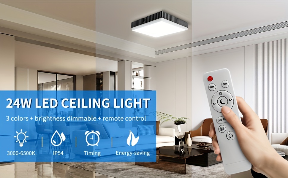 1pc 24W Lampada A Soffitto A LED Con Telecomando, Bordo Nero, Luce Soffusa,  IP54 Impermeabile, Luce Soffitto Per Bagno, Camera Da Letto, Balcone,  Corridoio, Soggiorno, Cucina - Temu Italy