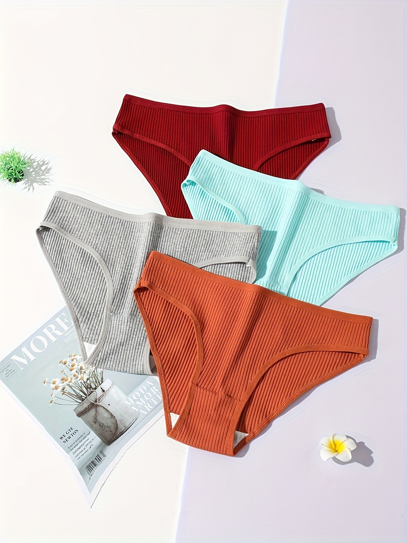 Solid Ribbed Bikini Panties Soft Comfy Stretchy Intimates - Temu