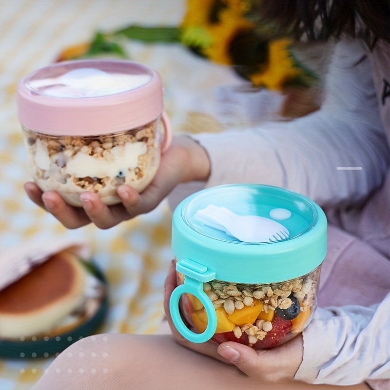 Overnight Oats Container Jar (4-Piece set) - 16 oz Plastic Containers with  Lids - Oatmeal Container to go, Portable Cereal and Milk Container on the  go