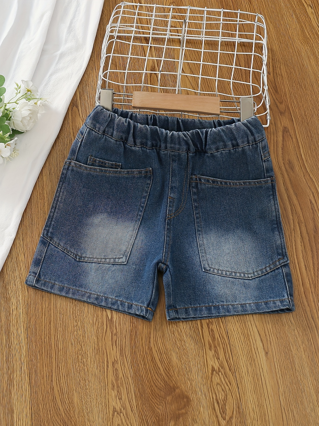 Niñas Casual Elástico Cintura Jeans Shorts Ropa - Temu