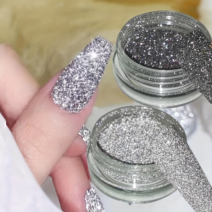 Reflective Glitter Powder Crystal Diamond Nail Powder, 2PCS Sliver  Sparkling Triangle Glitter Holographic Nail Glitter Chrome Dust Gilt Shiny Nail  Powder 1# Silver