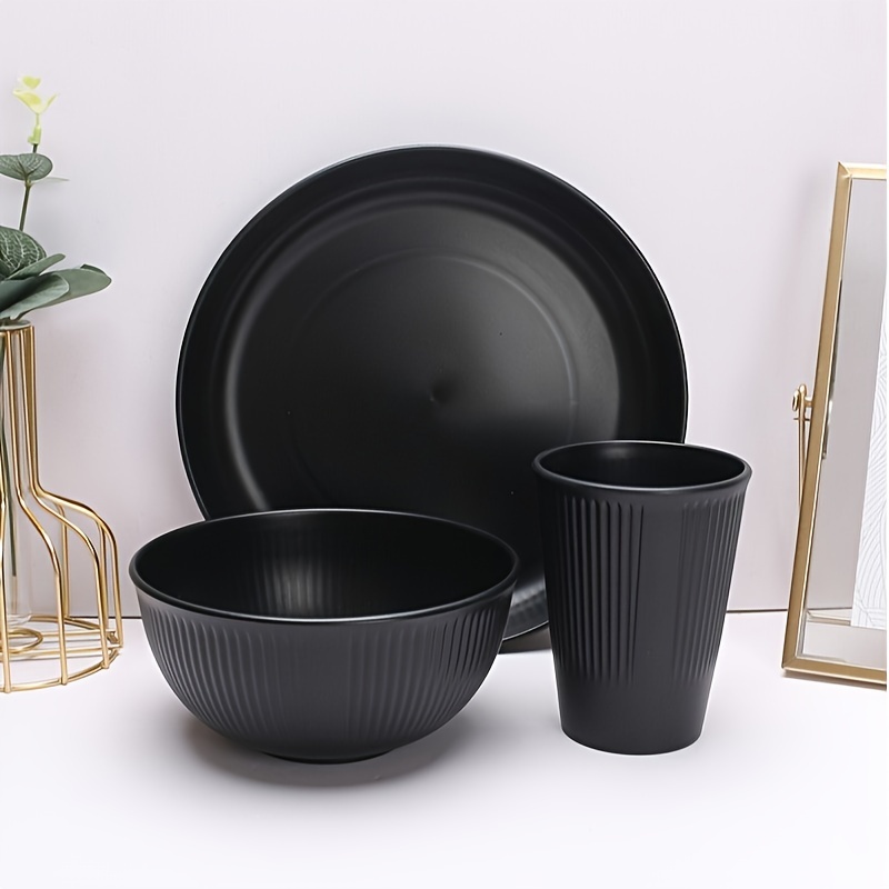 12pcs Wheat Straw Dinnerware Sets Bowl+Plate+Cup Tableware