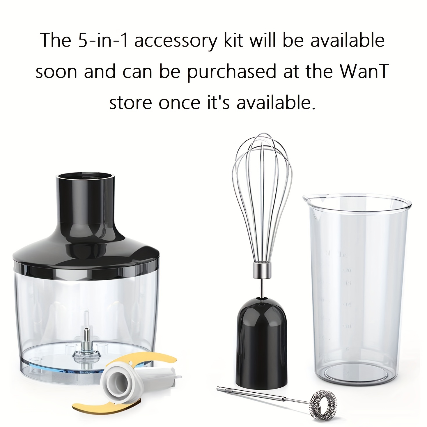Immersion Blender 5 in 1 Hand Blender, 800W Hand Mixer Stick 12 Speed &  Turbo Mode Hand Mixer with 600ml Mixing Beaker, 500ml Chopper, Milk Frother