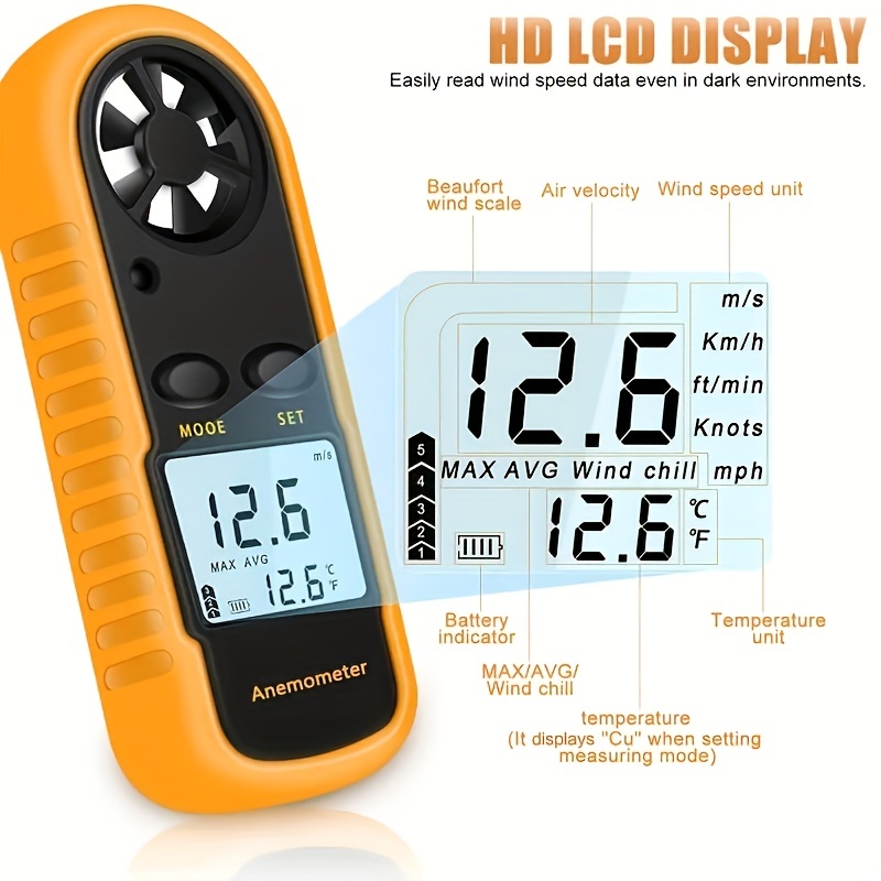 Digital /s Wind Speed Meter 10 ~ 45c Temperature - Temu