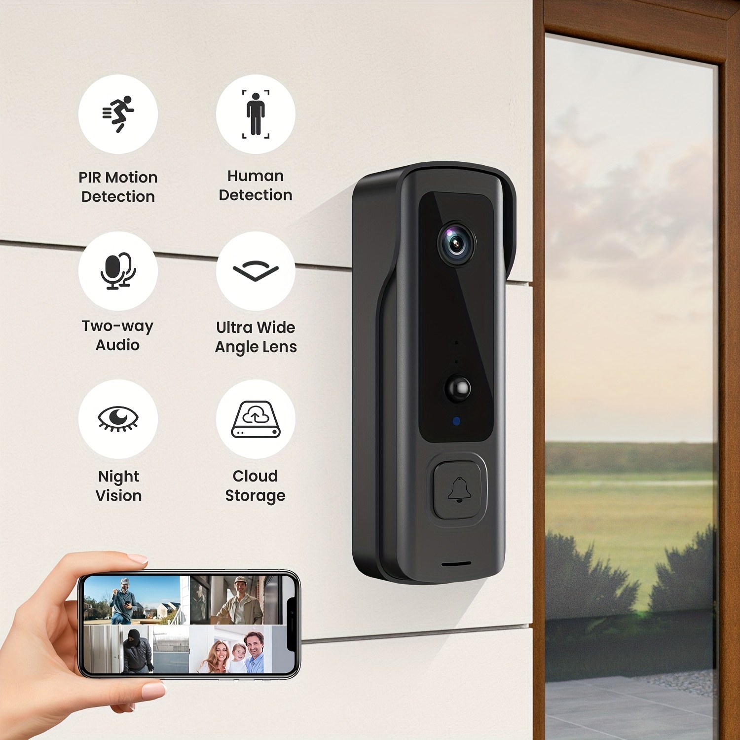 Smart Video Doorbell Work Alexa Google 1080p Wireless - Temu