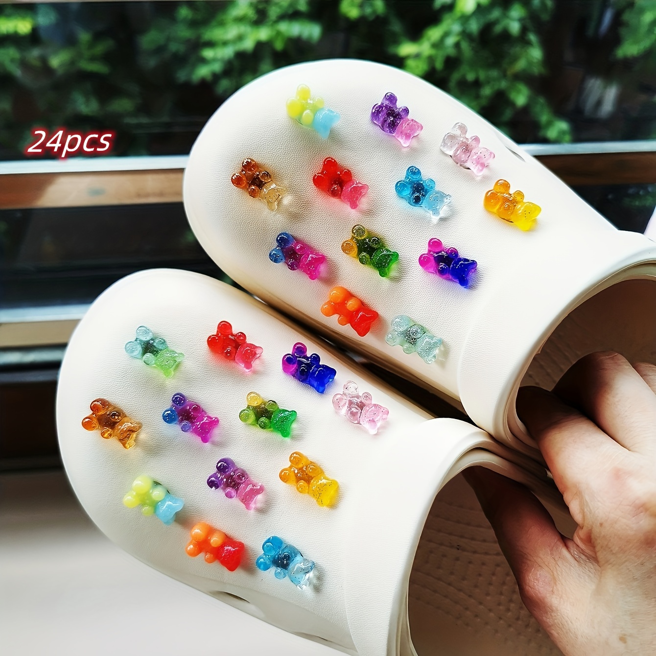 16pcs Cute Dazzle Gummy Bear Shoe Charms for Jelly Resin Kawaii Rainbow Bears DIY Sandals Slipper Shoes Decorations Accessories Buckle Pins for