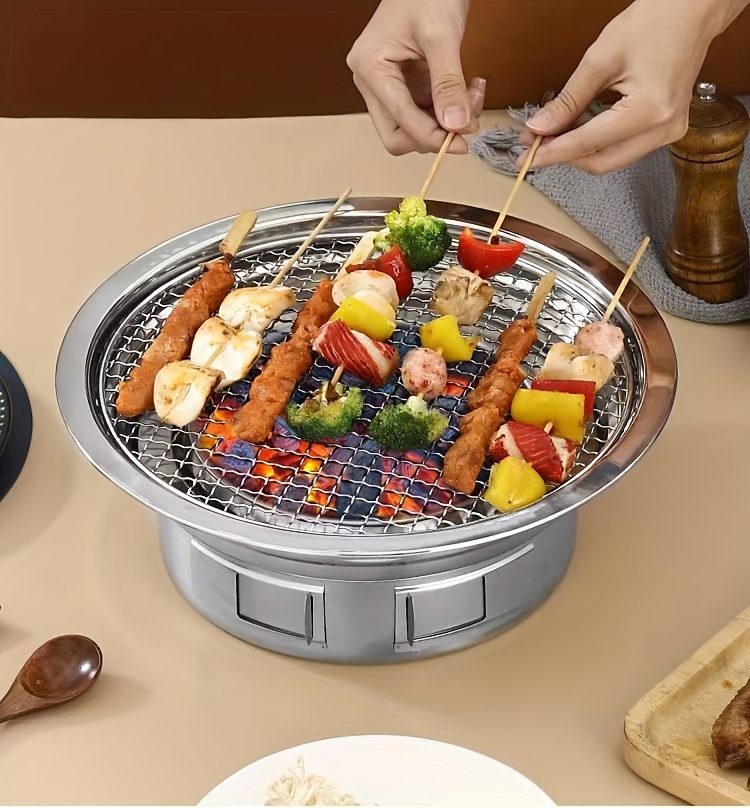 Saim Korean BBQ Grill Pan,Stainless Steel Non-Stick Roasting Smokeless  Barbecue Grill Pan,Round Korean Style Stovetop for Indoor Outdoor Camping  BBQ