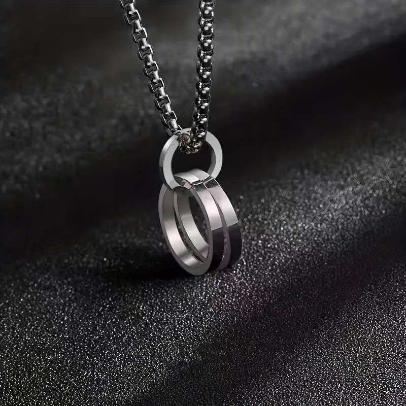 Men's Double Ring Pendant Titanium Steel Necklace