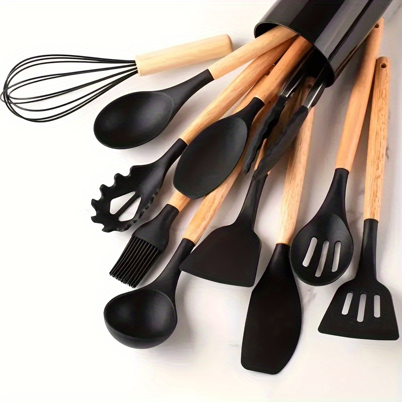 Jankng Utensili da cucina in legno Set di utensili da cucina antiaderente  pala di legno cucchiaio scolapasta da cucina strumento da cucina utensili  da cucina domestici