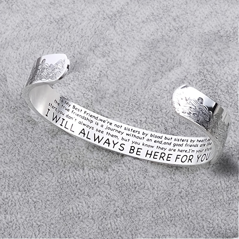 1pc Cool Stainless Steel Big Wave Open Bangle Cuff With Text Of I Will  Always Be Here For You Friendship Gift To Best Friends Or Classmates  Bracelet