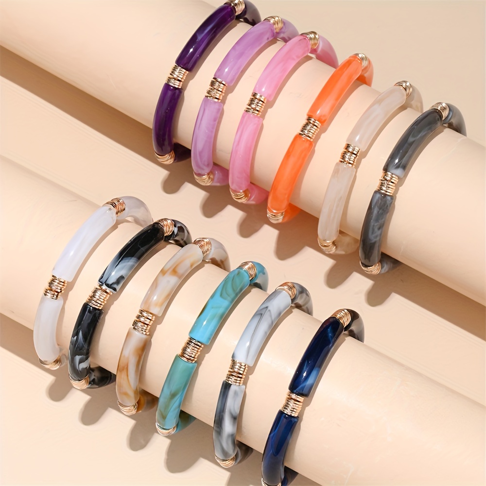 

3pcs/set Jelly Color Strand Bracelets, Bohemian Style Long Tube Beads Wrap Bracelets Bangles Party Dress Accessories
