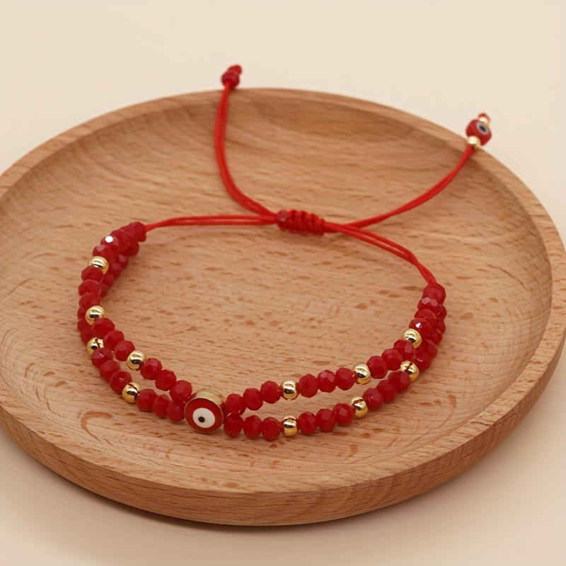 

1pc Red Faux Crystal Beads Double Layers Red Rope Bracelet Boho Style Luck Hand Jewelry