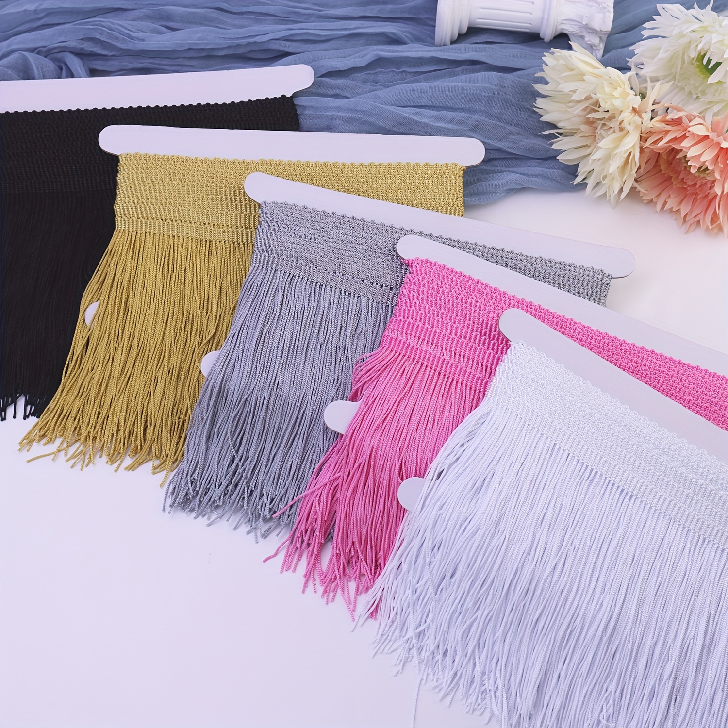 2 Yards Fringe Lace Trim Polyester Tassel Fringe Trimming 4 Inch Wide  Multi-Colored Lace Trim Ribbon Fringe for Clothes Accessories Latin Dress