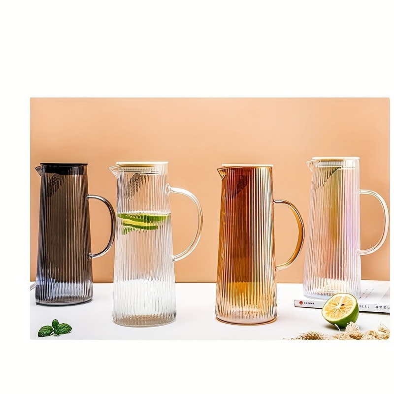 Vertical Stripes Glass Pitcher With Lid Heavy Duty Water - Temu