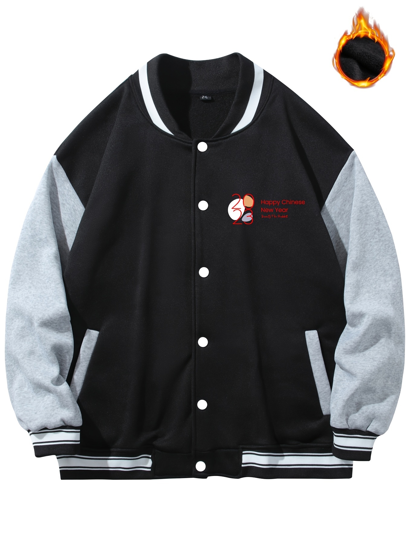 Baseball Jacket Men Streetwear Color Vintage Coat Thick Fleece