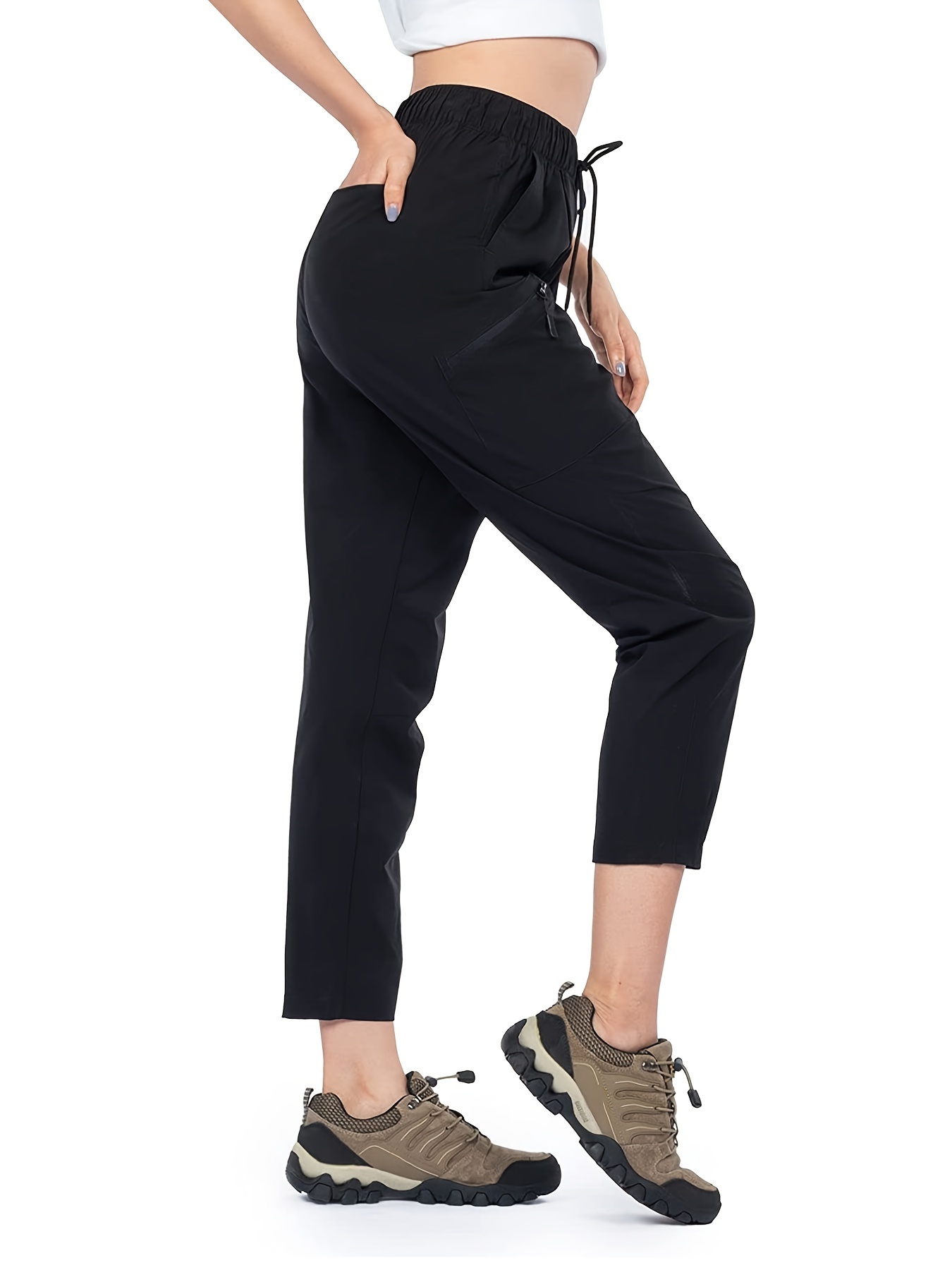 Women's Capri Yoga Pants Quick Dry High Waisted Hiking Lightweight Pants  Drawstring Outdoor Pants for Women Black XX-Large