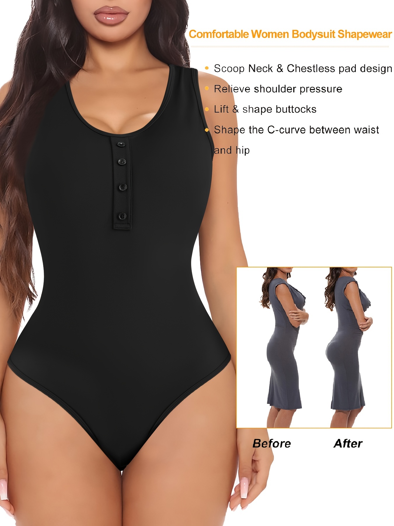 Thong Shapewear Bodysuit for Women Tummy Control Tops Seamless Scoop Neck  Tank Bodyshapers : : Clothing, Shoes & Accessories