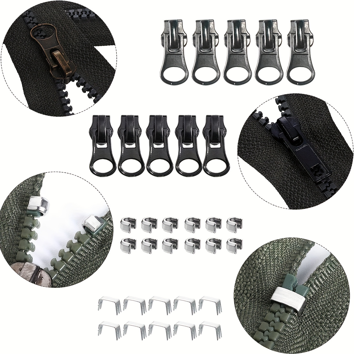 50Pcs 3#5#8#10# Non-slip Metal Zipper Stopper End Locks For Nylon Zippers  DIY Instant Fix Zip Repair Kit Replacement Accessories