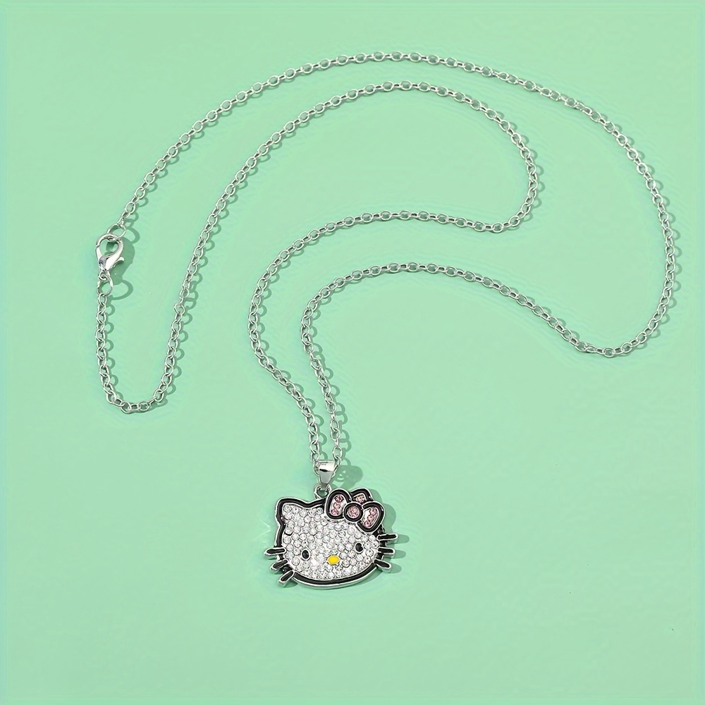 Hello Kitty Sanrio Collier Argent Couleur Simple Couche Brillant Bling  Femmes Clavicule Chaîne Élégant Charme Wed Pendentif Bijoux Cadeau