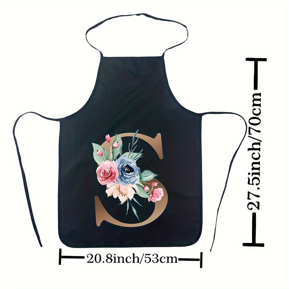 TEMU 1pc Floral And Letter Polyester Apron, Kitchen Apron For Women, Waterproof Printed Aprons, Printed Monogram Personalized Aprons, Apron,