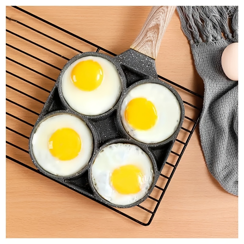 1pc Four-hole Fried Egg Pot, Household Non-stick Fry Pan For Egg, Non Stick  Ham Pancake Maker, Egg Burger Pan With Wooden Handle