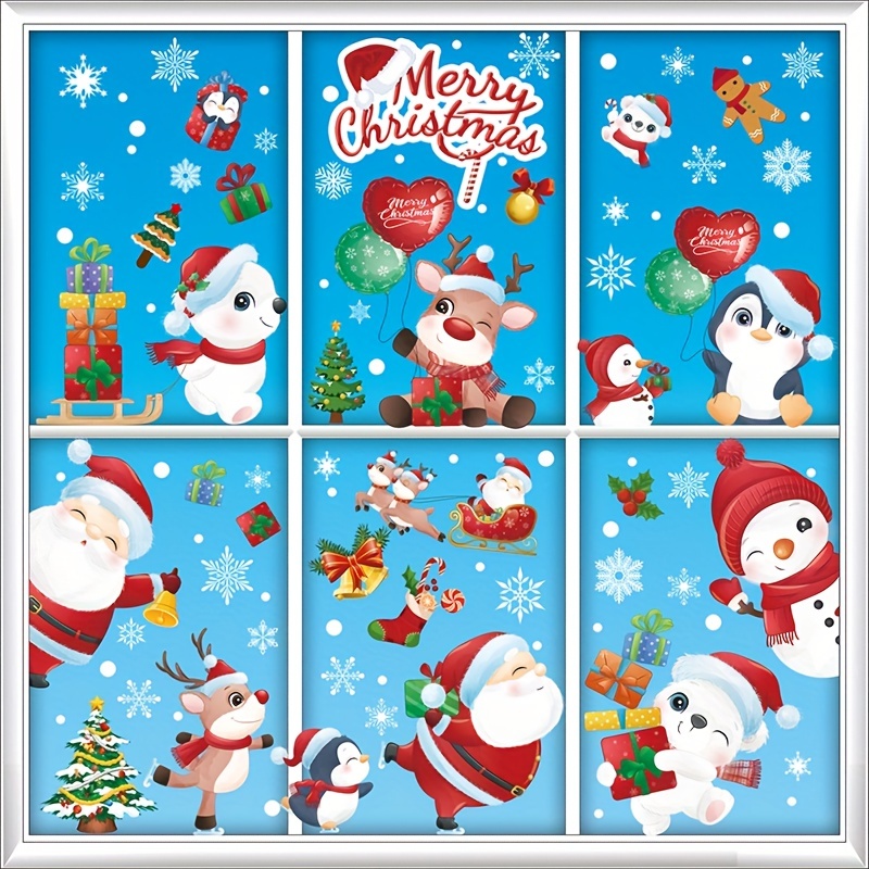 Christmas Window Sticker Snowflake Santa Claus Wall Stickers - Temu