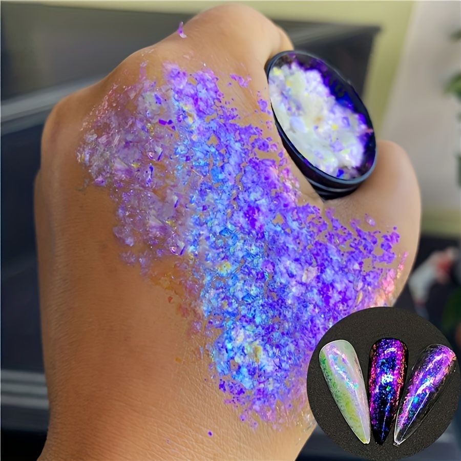  Iridescent Nail Glitter Set, 6Pcs Chrome Nail Powder Flakes,  Aurora Effect for Nails, Pink Blue Purple Crystal Fire Opal Flakes for Nail  Design, Opal Nail Powder, Fine Glitter, Nail Accessories 