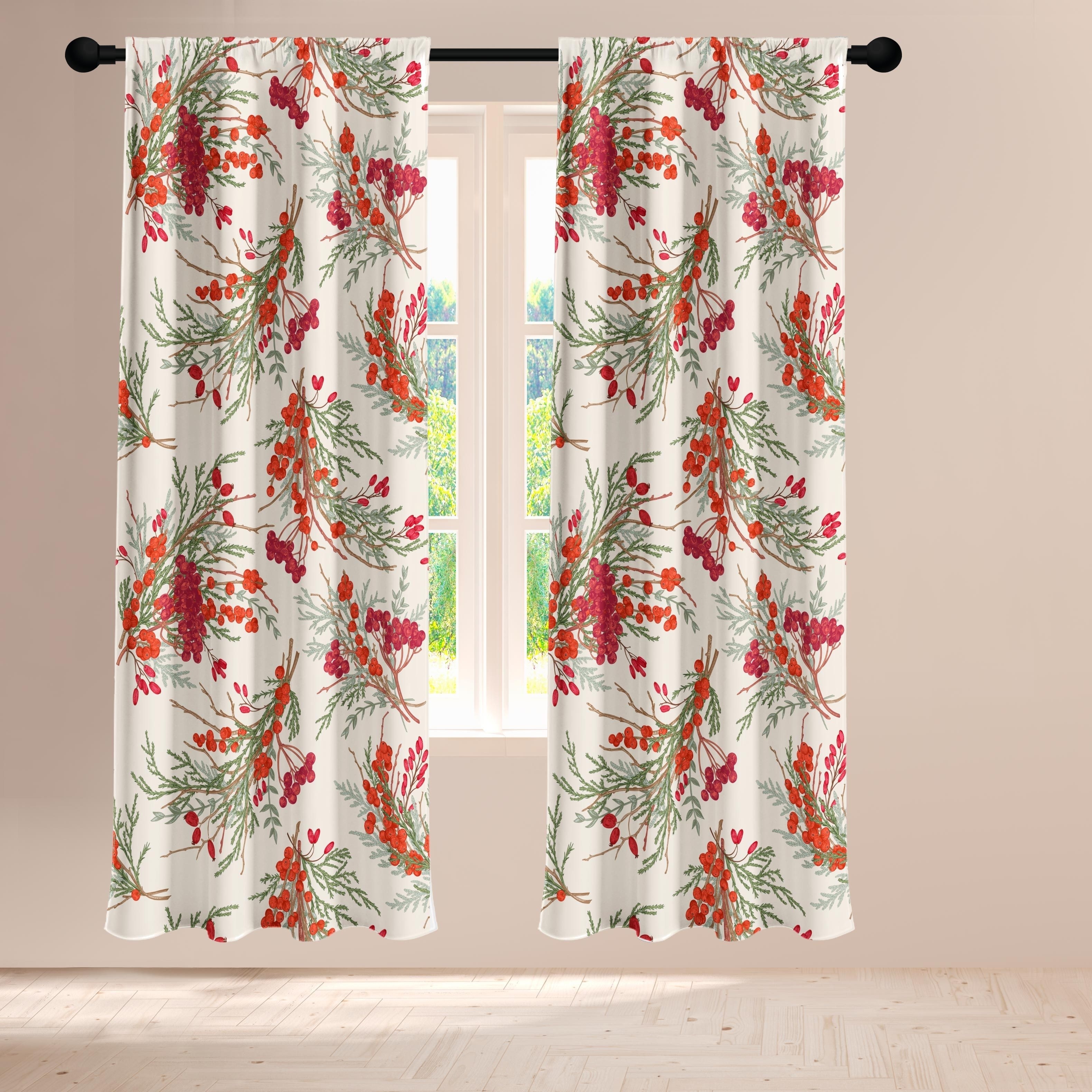 2 Cortinas Cocina Navideñas Hojas Flores Rojas Vacaciones - Temu