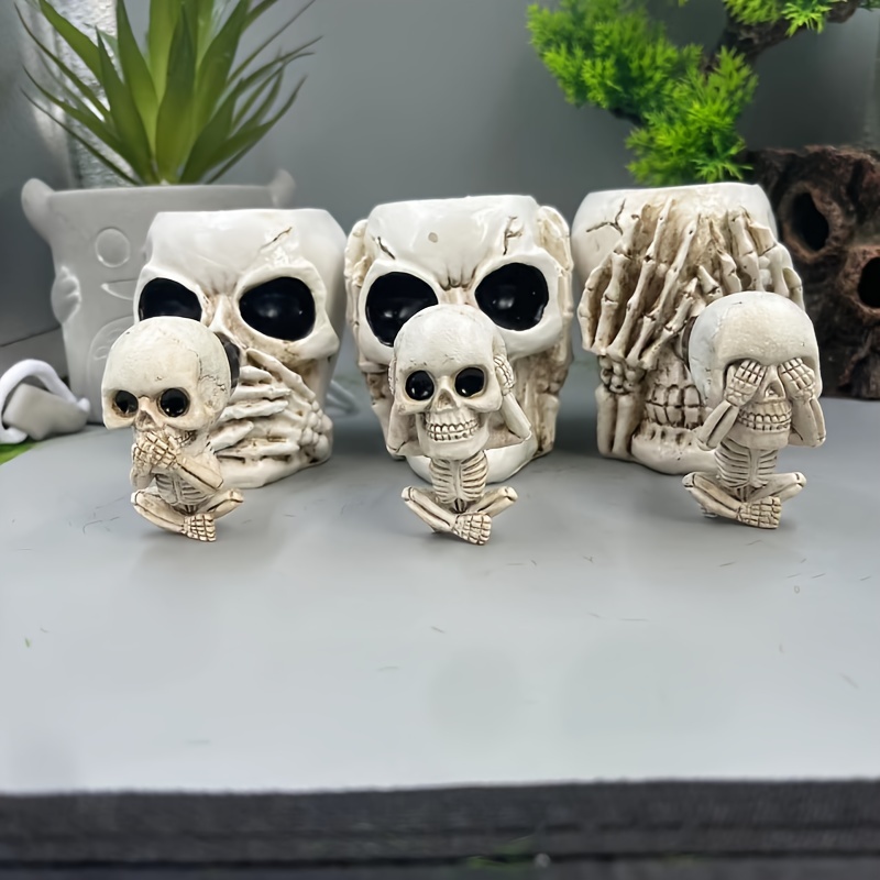 

3pcs/set Creative Mini Skeleton Car Decoration, Resin Ornaments, Home Desktop Bookshelf Crafts