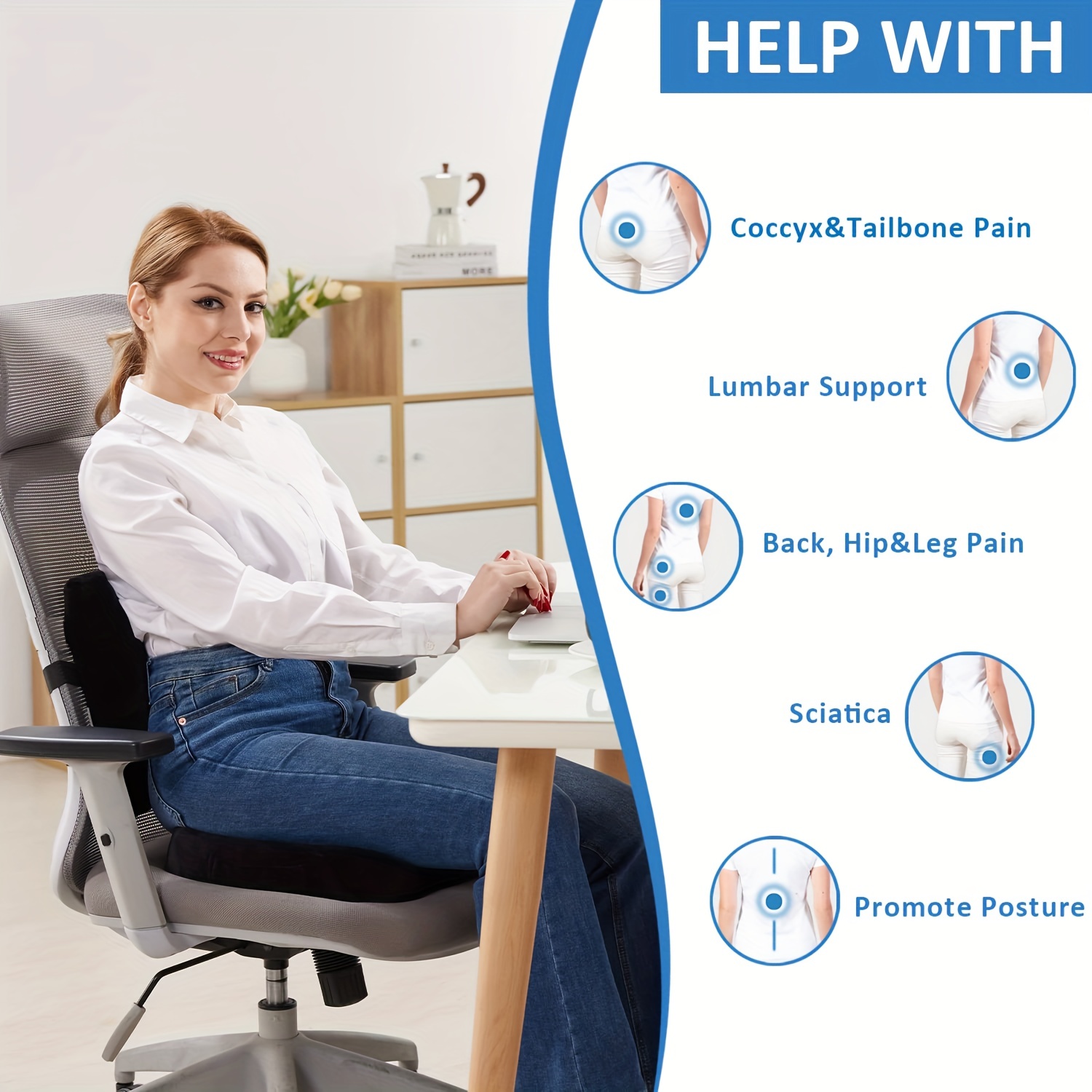 Seat Cushion And Lumbar Support Pillow For Office Chair, Memory Foam Car  Seat Cushions Back Support Pillows, Help Relieve Pain Of Back, Lumbar,  Tailbone And Sciatic Nerve - Temu United Arab Emirates