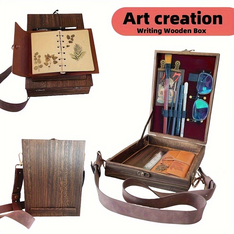 Wooden Postman Box, Handmade Portable Crossbody Postman Case,  Multifunctional Artist Tool Brush Storage Box, Student Sketching Organizer  (dark Brown) - Temu Mexico