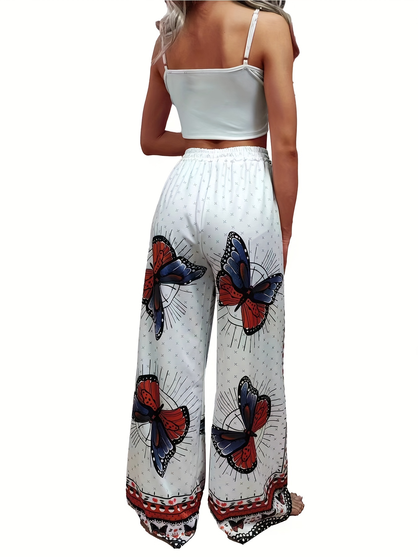 Butterfly Printed Bra Tops & Long Pants Suit Women's Night Out
