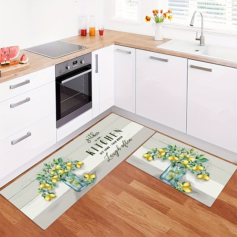 Linen Geometric Kitchen Mat Tree Kitchen Mats for Floor 2 Piece, Colorful Rug Anti Fatigue Floor Mat for Kitchen, Kitchen Floor Mat for in Front of Sink and Kitchen