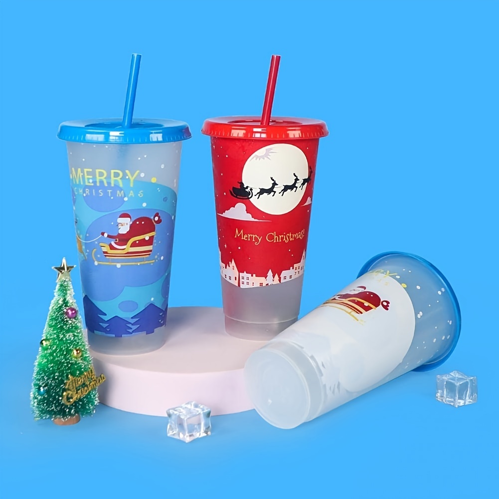 Christmas Ornament Cups with Lids & Straws