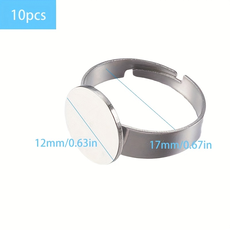 10pcs Adjustable 6/8/10/12mm Stainless Steel Ring Blanks (base Blanks) - Bezel Settings, Disc Pad Rings For Making, Finger Ring Base For , Resizable For Gems & Beads