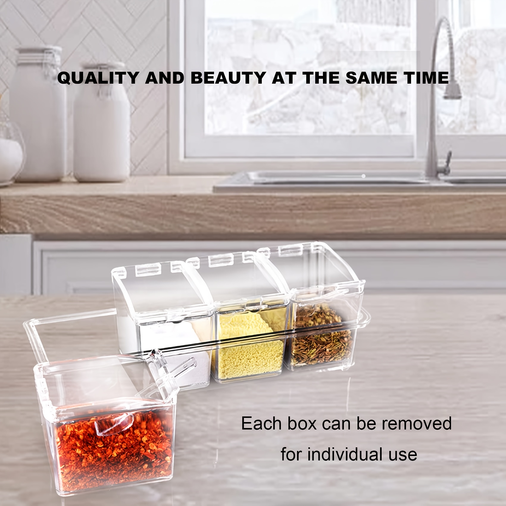 Condiment Container Clear Seasoning Box and Spoon with Lid Seasoning Spice  Pots