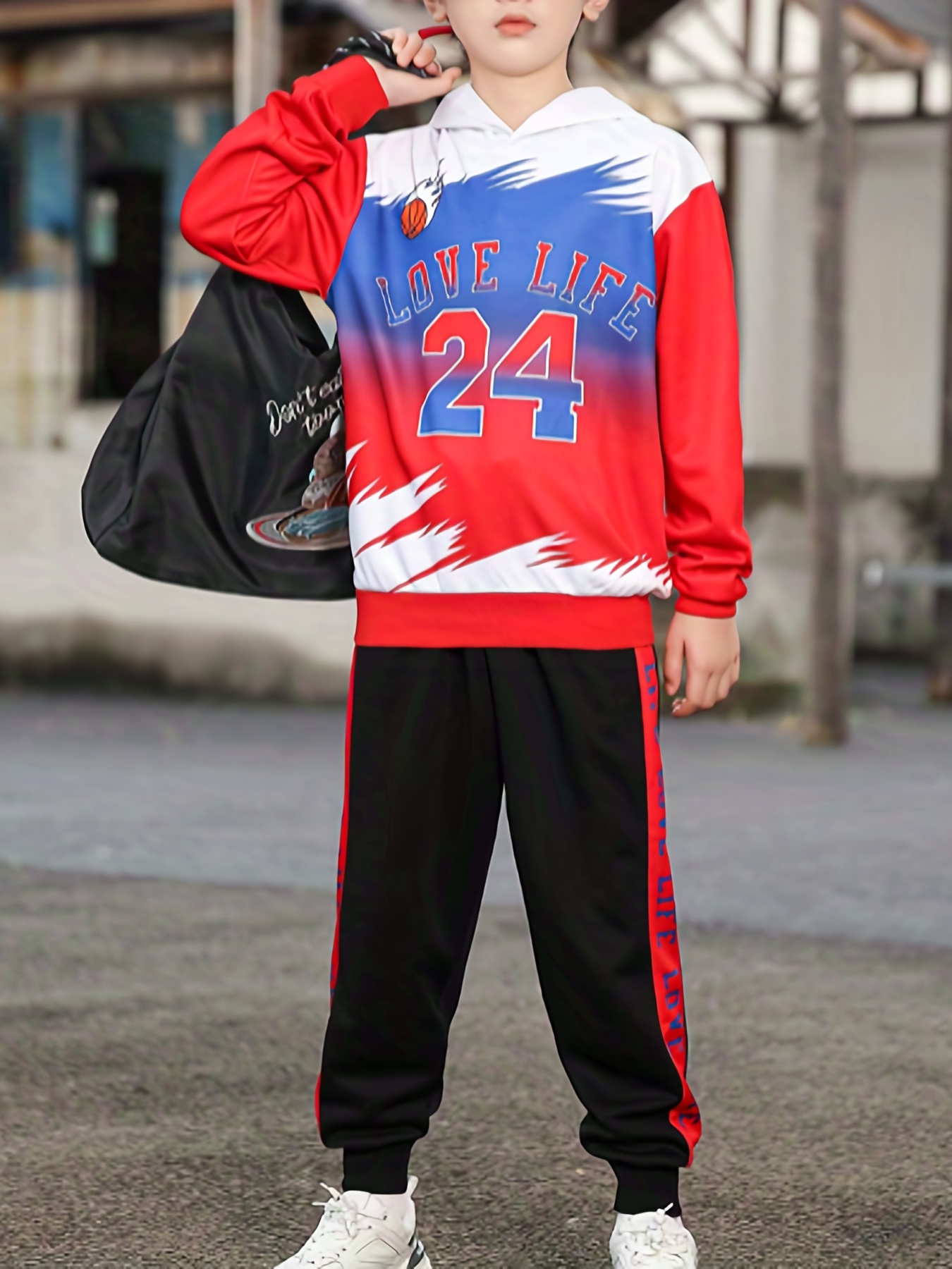 Basketball Print Mens 2pcs Outfits Casual Hoodies Long Sleeve