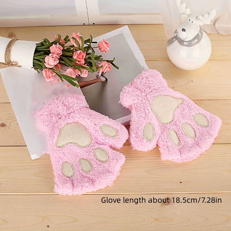 Cat Paw Soft Fuzzy Lined Flip Up Down Top Fingerless Mitten Gloves Cute Aesthetics Winter Warm Gloves Accessories,Temu