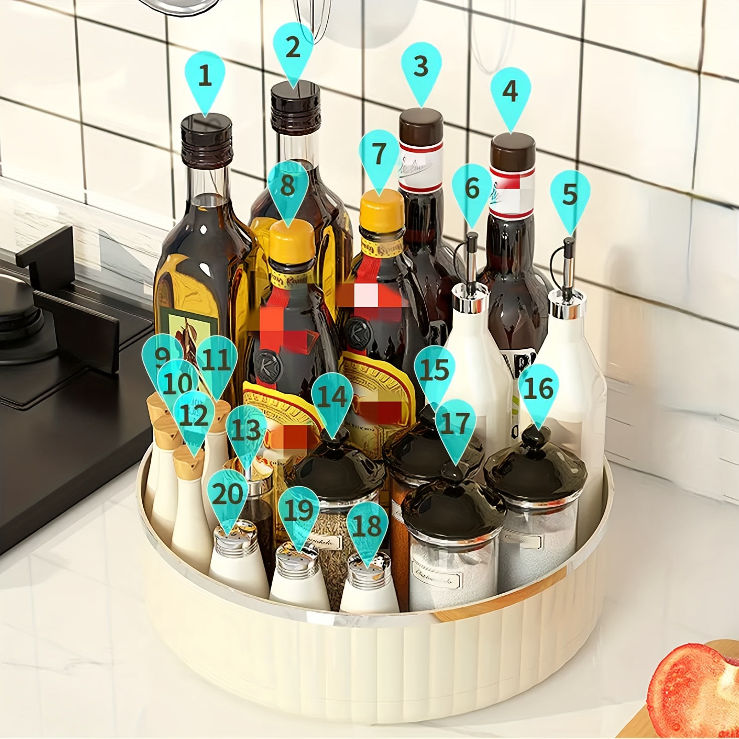 Rotating Kitchen Storage Tray for Tableware and Seasoning Bottles